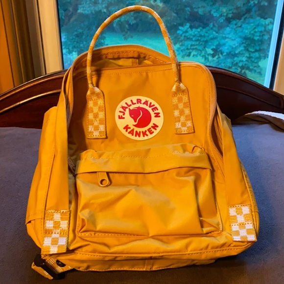 Fjallraven Handbags - Kanken Yellowish gold with checkered bored straps